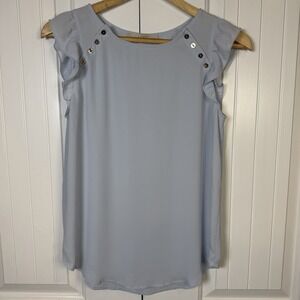 Loft‎ Tank Top Size XS Lift Shoulder Button Rufflel Shell Light Blue Camisole